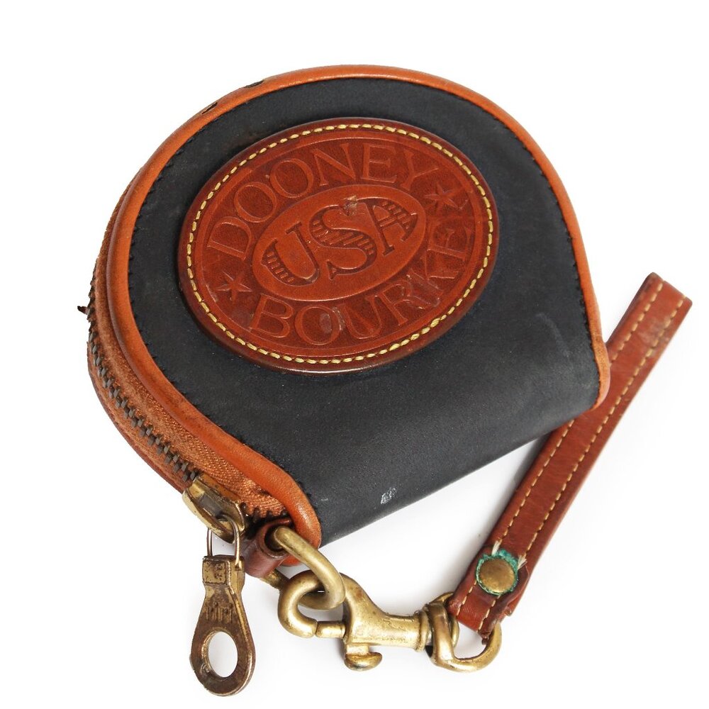 Dooney & Bourke Coin Purse Wristlet Black Tan Leather Vintage 90s